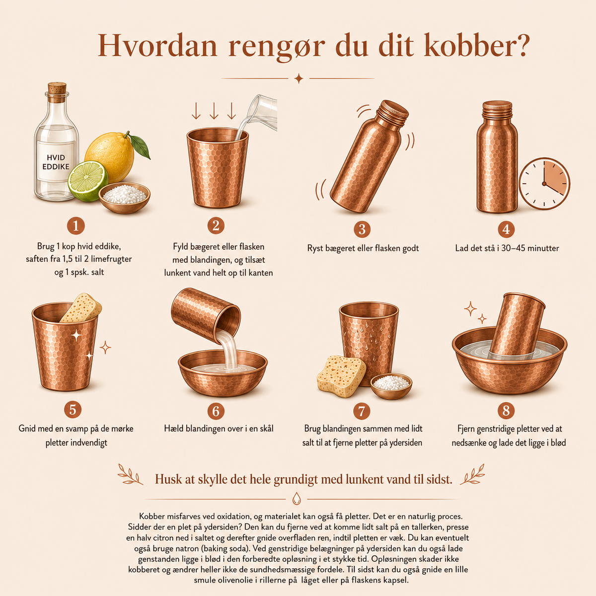 Luksus Kobber Vandflaske - Glat - 950 ml