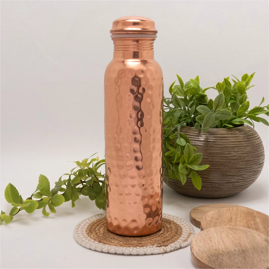Luksus Kobber Vandflaske - Hamret poleret - 750 ml